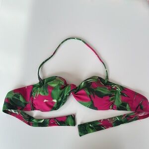 J Crew Pink and Green Floral Bandeau Bikini Top, size small